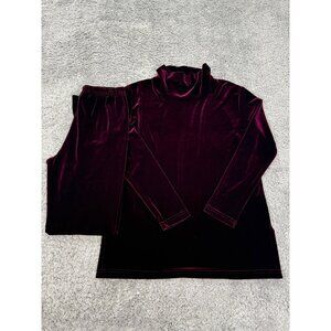 Vtg Dior Sweater Pants Set Womans Small Burgundy Velvet Nylon Stretch Tanuja Dio